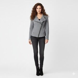 CAbi Moto Jacket Womens XS Gray Herringbone Quilted Modern Structured Biker 3025